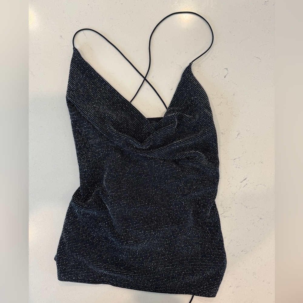 Urban Outfitters Black Sparkle Cowl Neck Camisole